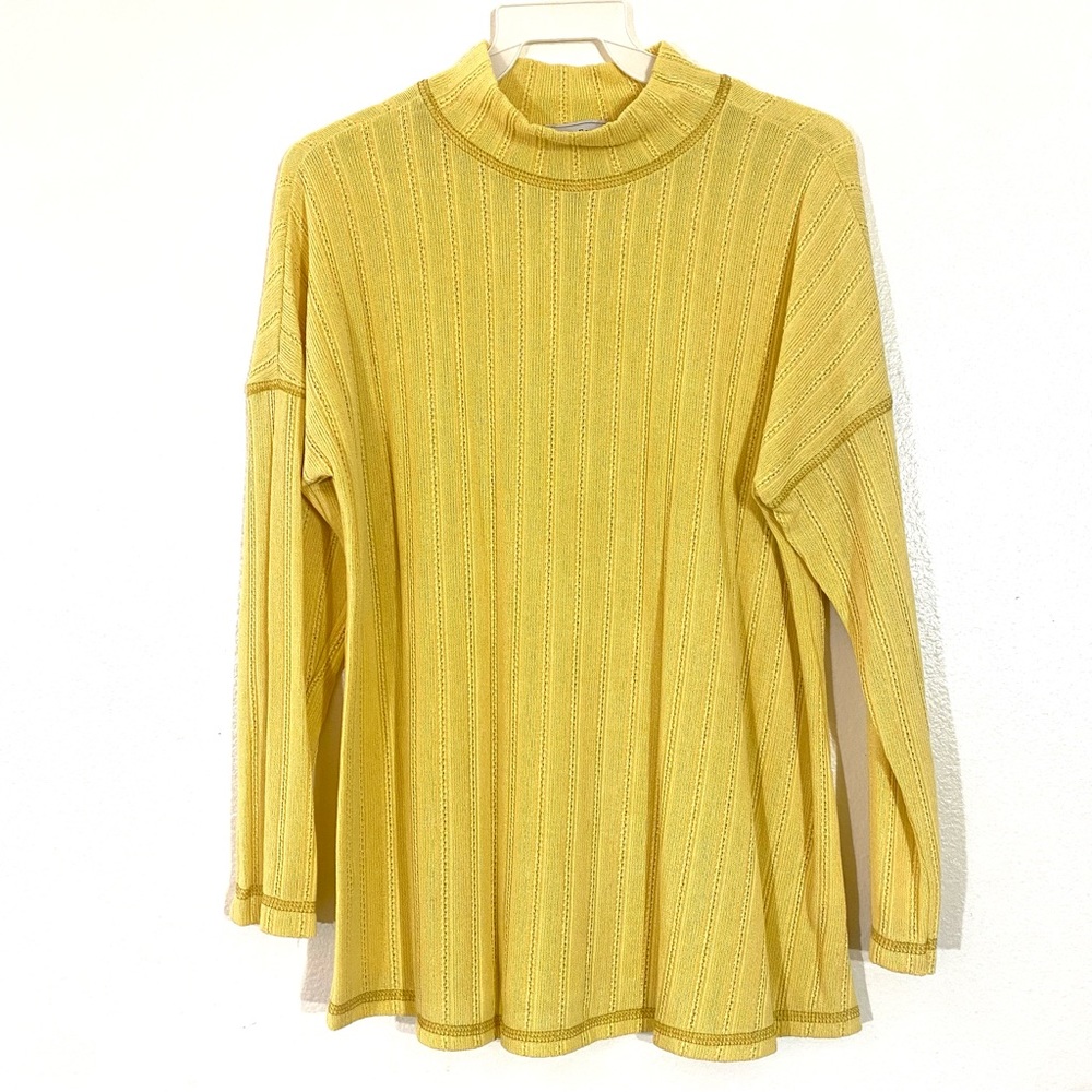 Yellow Long sleeve drop shoulder high neck light weight ribbed mock neck top NEW